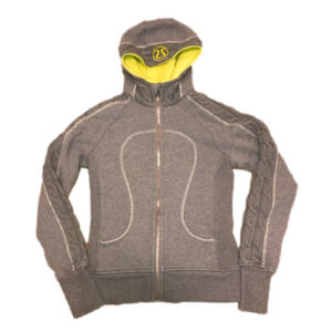 LULULEMON Gray Limited Edition Cable-Knit Scuba Hoodie Neon Yellow Sz Small (?)